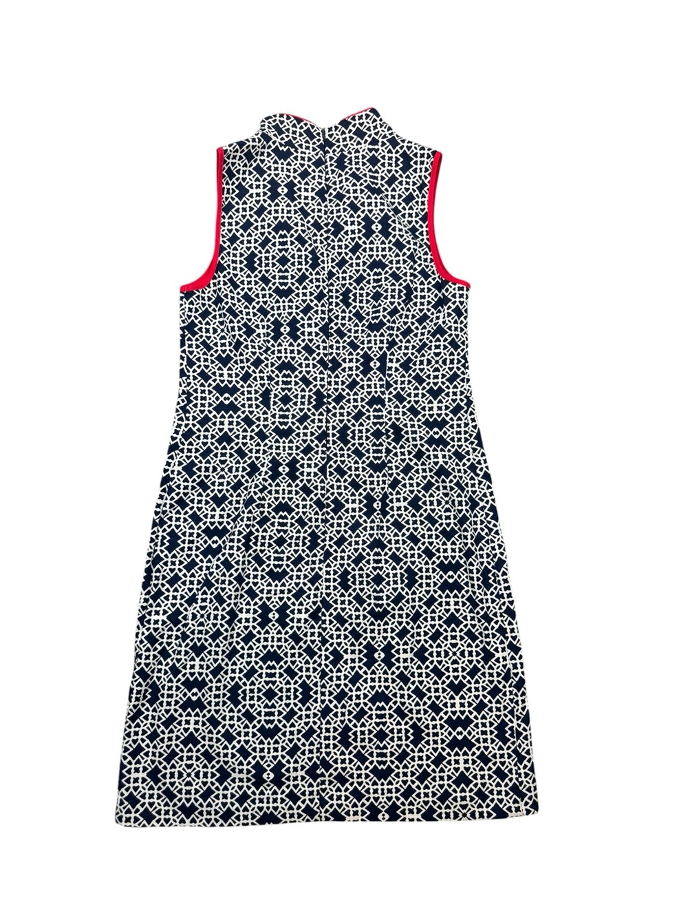 Jessica Navy Tile-Print Sleeveless Dress with Pink Trim - Picture 6 of 11